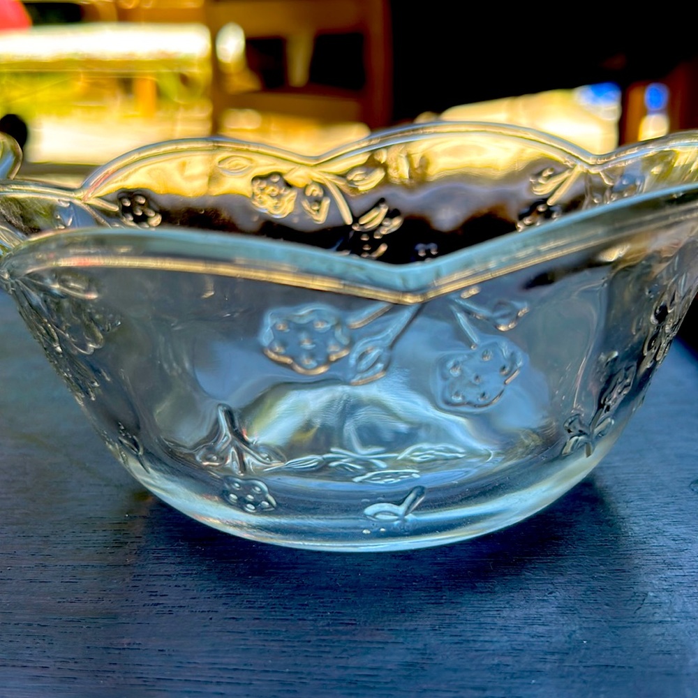 2 Floral Embossed Clear Glass Bowls